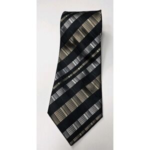 Van Heusen  Tie 100% Silk Stain‎ Resistant Black Gold Silver Textured Geometric
